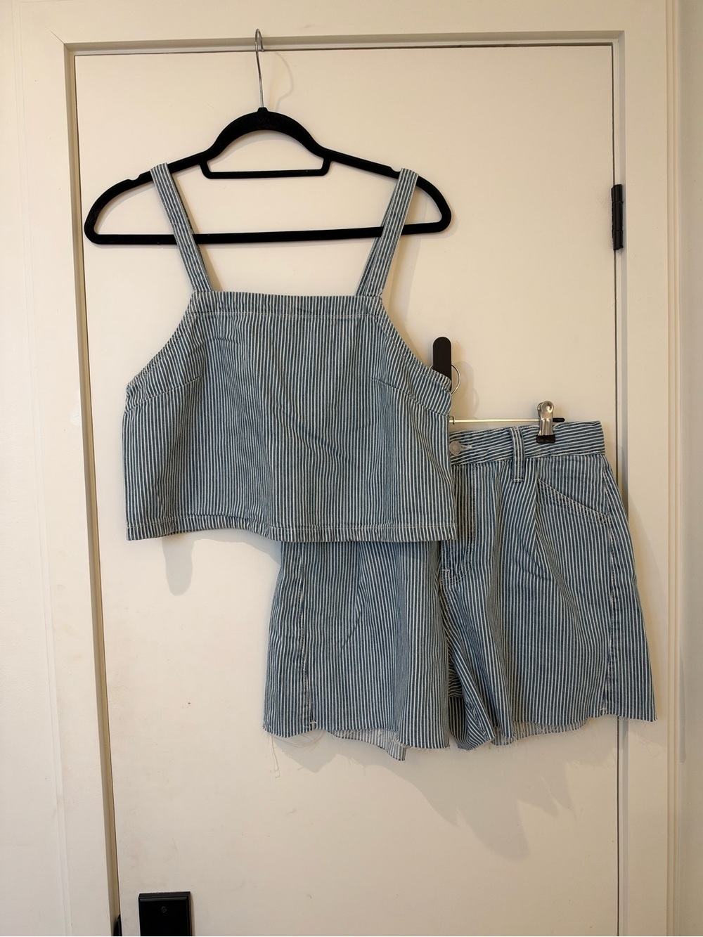 Mango Blue Pinstripe Cropped Tank & High-Rise Shorts Set